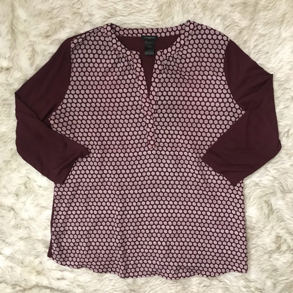 Loft Burgundy Patterned Blouse - image 1